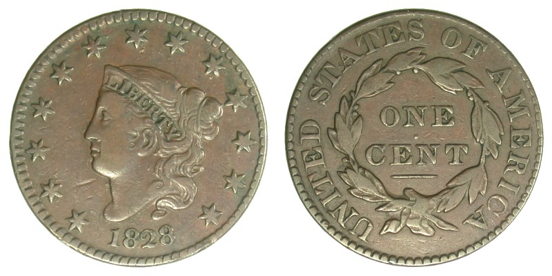 1828 N-6, Lg narrow date, VF-30