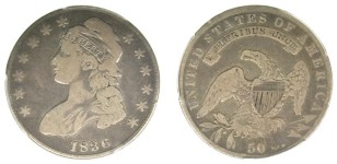 1836 O.121 (R5+), PCGS F-12 (CAC)